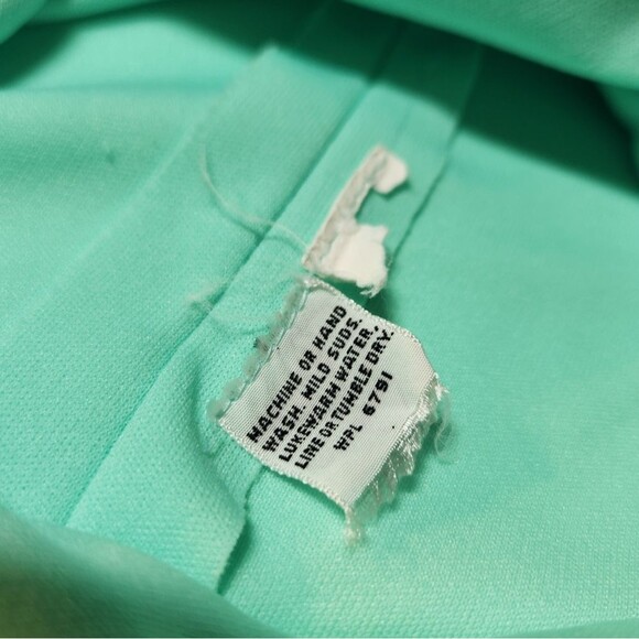 Vintage 70s Dress Disco Mod Long Sleeve Empire Waist Maxi Flowy Mint Green L - Picture 15 of 16